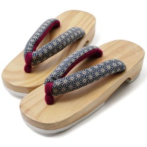 下駄 麻の葉 紺  白木 右近下駄 レトロ モダン 古典柄 伝統文様 幾何学 桐下駄 歩きやすい