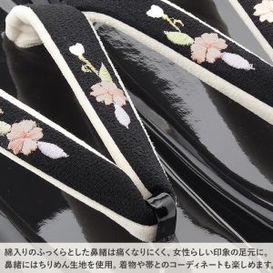 Kisste 草履 成人式 振袖用 成人用 レディース 沙織 L ブラック 桜 花 エナメル ちりめん生地 ハイヒール 日本製 SALE